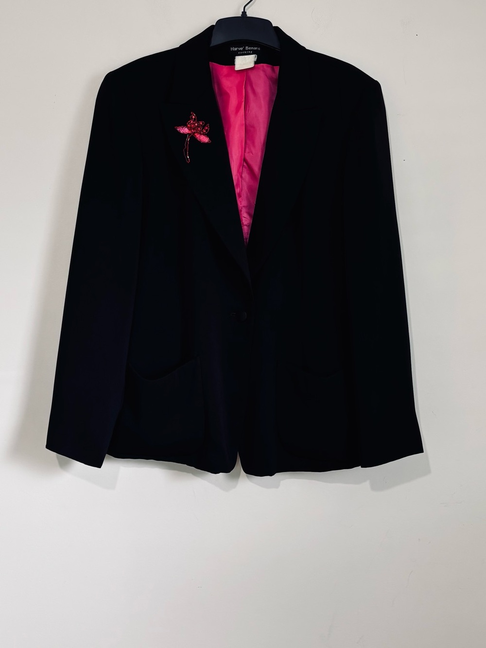 Harve Benard Vintage Office Business Women One Button Black Evening Blazer